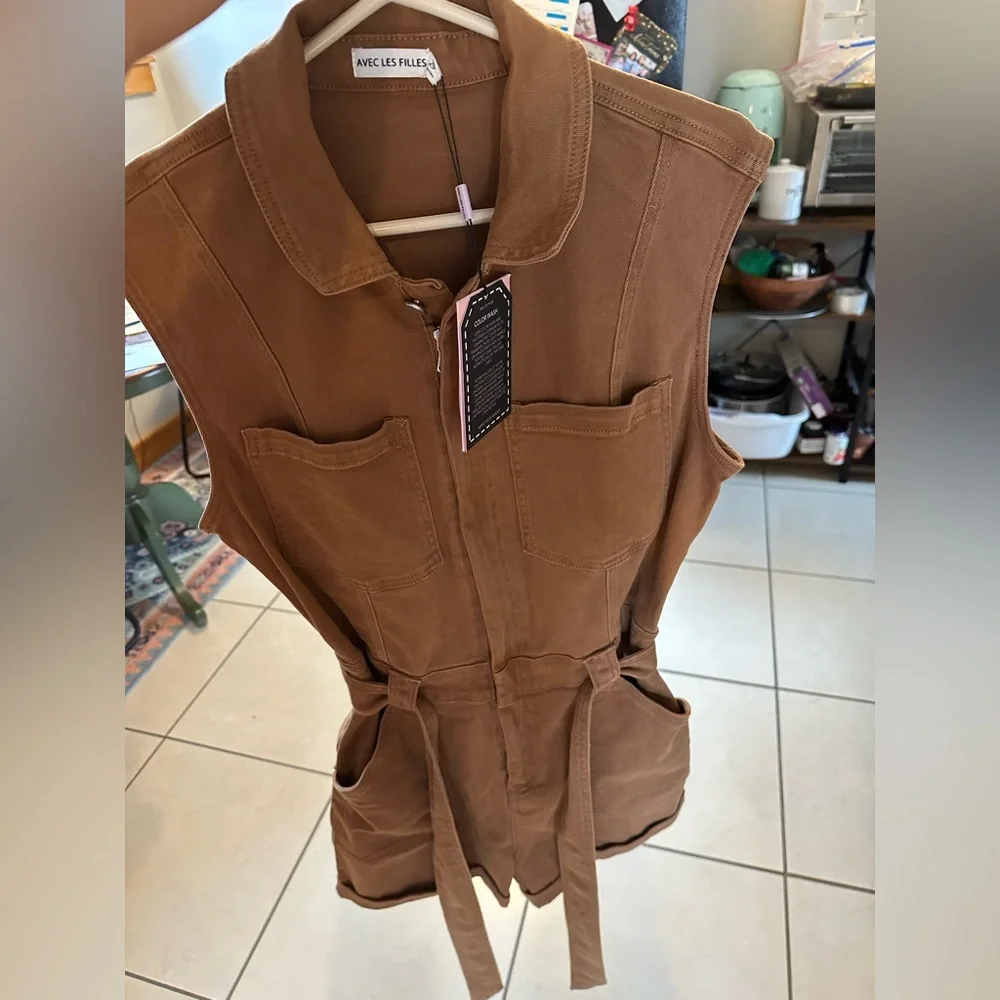 NWT Avec Les Files Brown Sleeveless Utility Jumpsuit - Picture 11 of 14